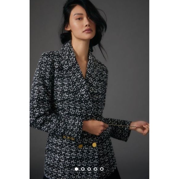 Anthropologie x Maeve Double-Breasted Tweed Jacket Size L - Picture 1 of 11